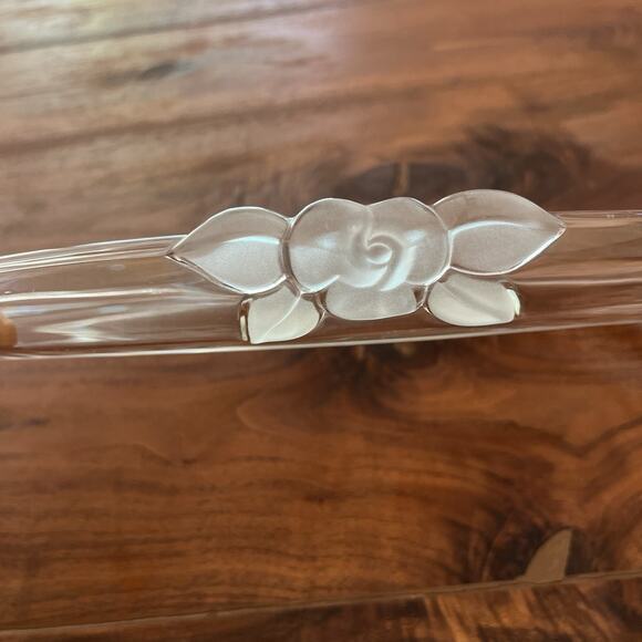 Vintage Mikasa Frosted Flower Glass Oval Serving Tray 15.5"x8" - Picture 4 of 14